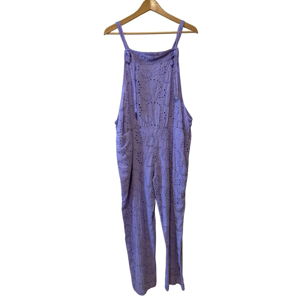 Angela Mara Eyelet Jumpsuit Sz S/M Purple Cotton Made in Italy Beach Boho NEW